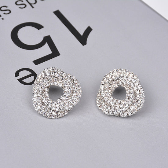 Full Diamond Round Stud Earrings – Elegant Bridal Wedding Crystal Earrings for Women