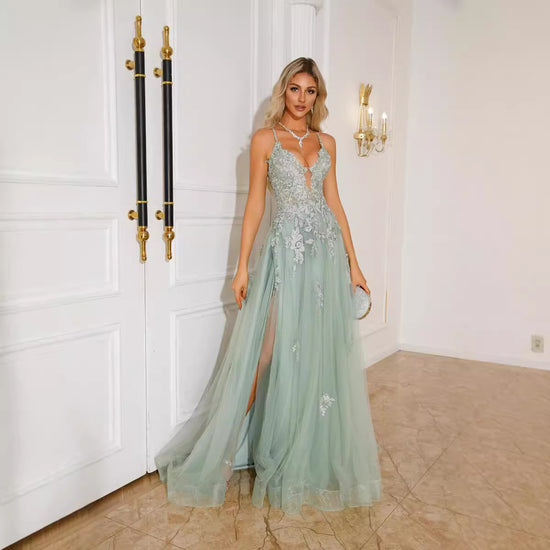 “Long Suspender Evening Dress for Women – Graceful Dance & Event Wear”