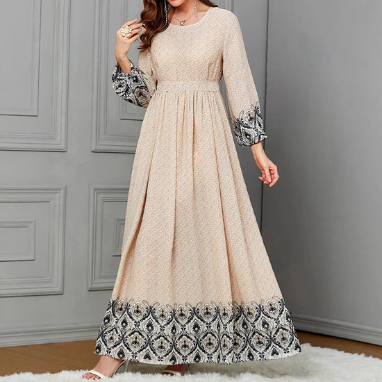 Women’s Boho-Inspired Printed Wrap Dress – Cinched Waist & Flowing Long Skirt